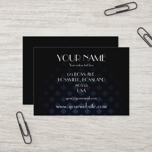 Dark Blue & Black Damask Custom Visitenkarte (Vorderseite/Rückseite Beispiel)