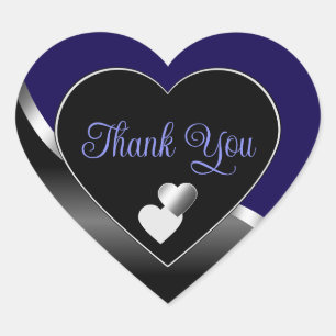 Dark Blue Black mit Hearts Wavy Silver Vielen Dank Herz-Aufkleber