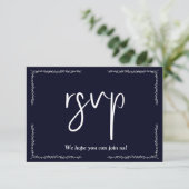 Dark Blue Black Wedding RSVP Karte (Stehend Vorderseite)