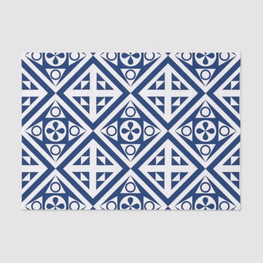 Dark Blue Block Geometric Pattern Seidenpapier (Vorderseite)