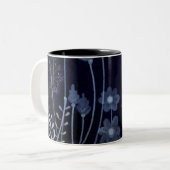 Dark Blue Blume Muster Zweifarbige Tasse (Vorderseite Links)