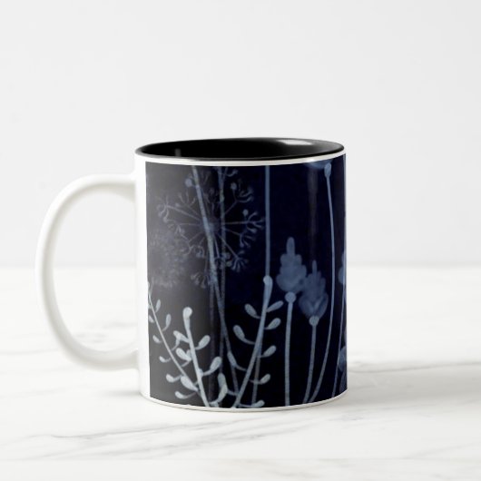 Dark Blue Blume Muster Zweifarbige Tasse (Links)