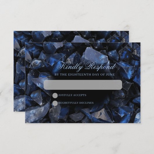 Dark Blue Boho Hexen Crystals Black Wedding RSVP Karte (Vorne/Hinten)