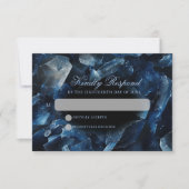 Dark Blue Boho Hexen Crystals Black Wedding RSVP Karte (Vorderseite)