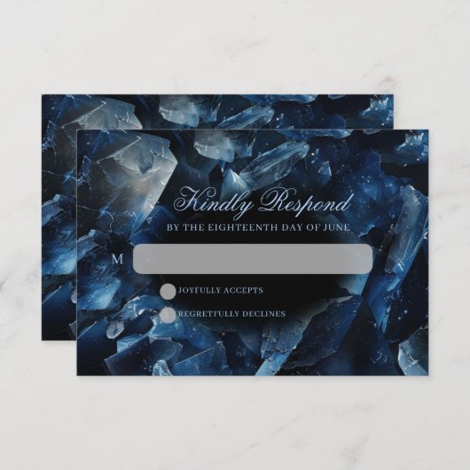 Dark Blue Boho Hexen Crystals Black Wedding RSVP Karte (Vorne/Hinten)