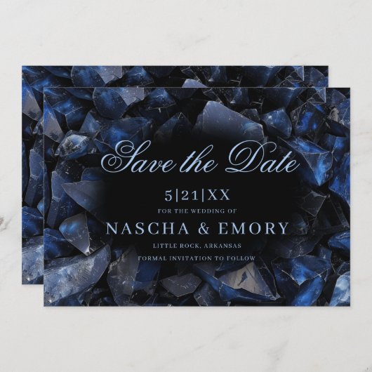 Dark Blue Boho Hexen Crystals Black Wedding Save The Date (Vorne/Hinten)