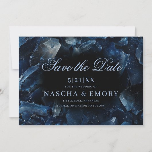 Dark Blue Boho Hexen Crystals Black Wedding Save The Date (Vorderseite)