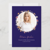 Dark Blue Boho Wildblume Wreath Graduation Party Einladung (Rückseite)