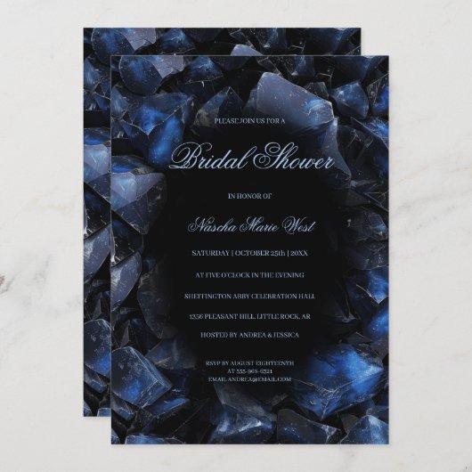 Dark Blue Boho Witch Crystals Black Bridal Shower Einladung (Vorne/Hinten)