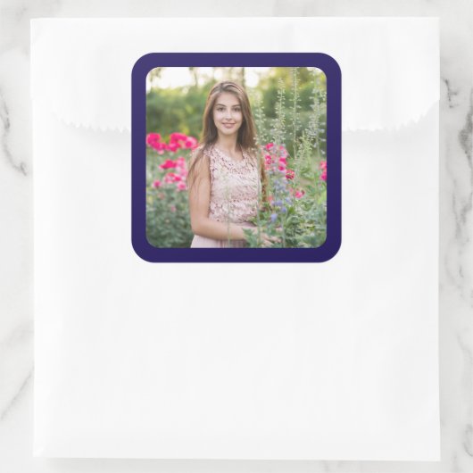 Dark Blue Border Foto Quadratischer Aufkleber (Tasche)