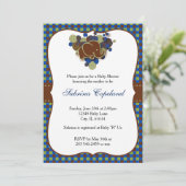 Dark Blue & Brown Baby Elephant| Babydusche Einladung (Stehend Vorderseite)