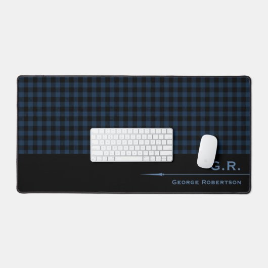 Dark Blue Buffalo Check Monogrammed For Him Schreibtischunterlage (Tastatur & Maus)