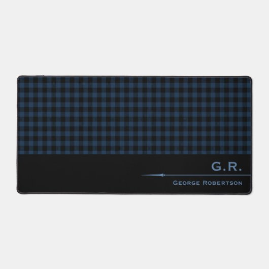 Dark Blue Buffalo Check Monogrammed For Him Schreibtischunterlage (Vorderseite)