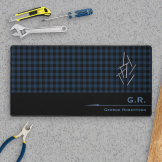 Dark Blue Buffalo Check Monogrammed For Him Schreibtischunterlage