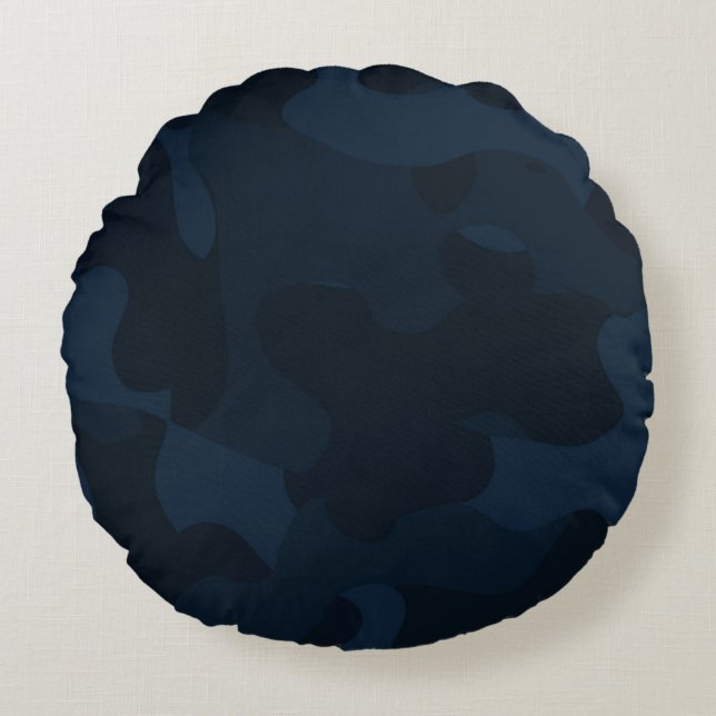 Dark Blue Camo Abstract Rundes Kissen (Vorderseite)