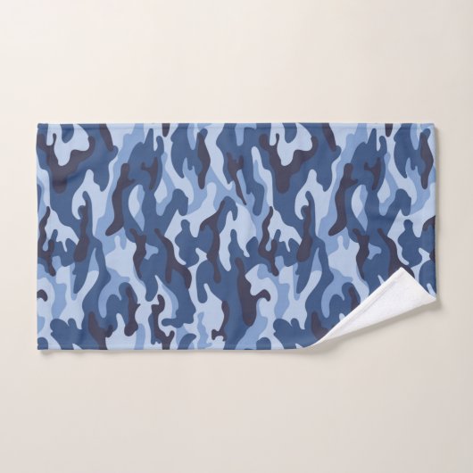 Dark Blue Camouflage Pattern Badhandtuch Set (Handtuch)