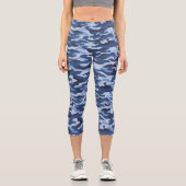 Dark Blue Camouflage Pattern Capri Leggings (Vorderseite)
