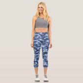 Dark Blue Camouflage Pattern Capri Leggings (Vorderseite)