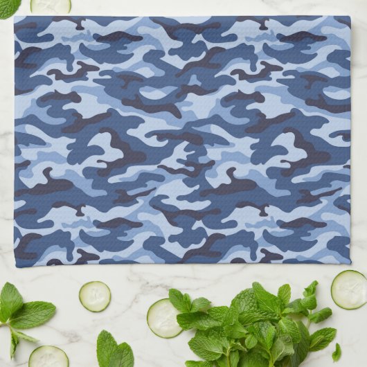 Dark Blue Camouflage Pattern Geschirrtuch (Gefaltet)