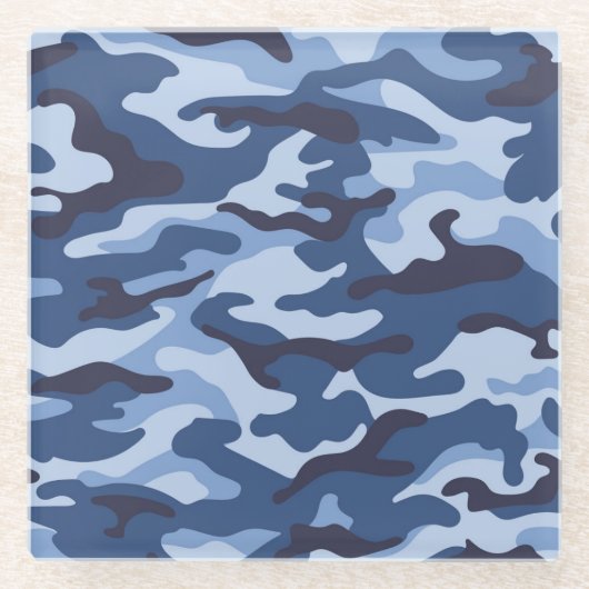 Dark Blue Camouflage Pattern Glasuntersetzer (Vorderseite)