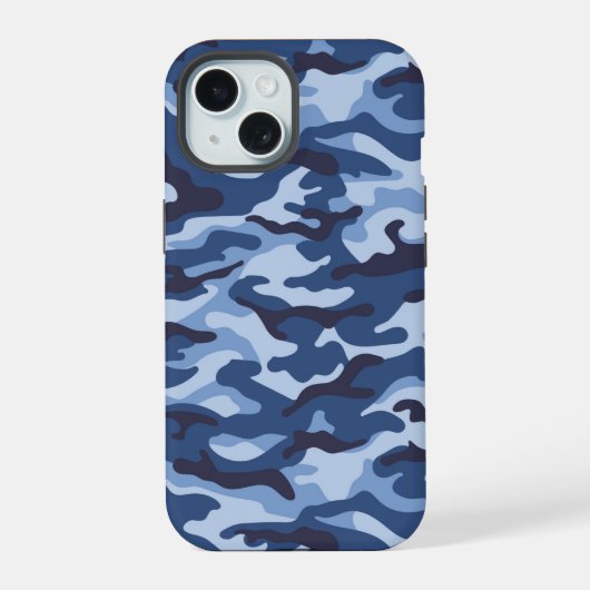 Dark Blue Camouflage Pattern iPhone 15 Hülle (Rückseite)