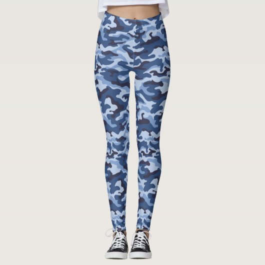 Dark Blue Camouflage Pattern Leggings (Vorderseite)