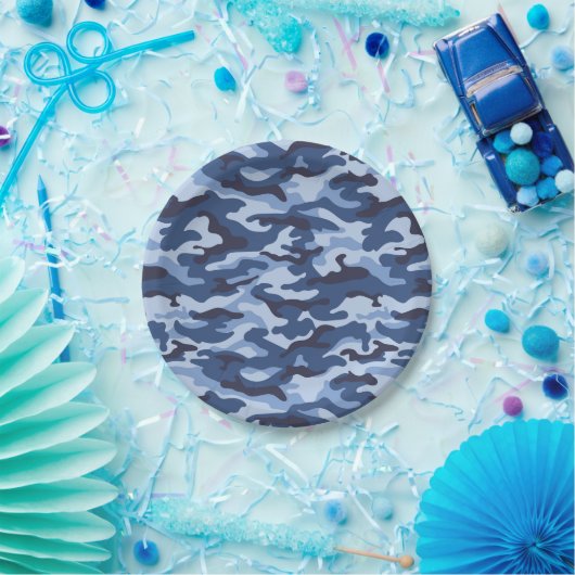 Dark Blue Camouflage Pattern Pappteller (Party)