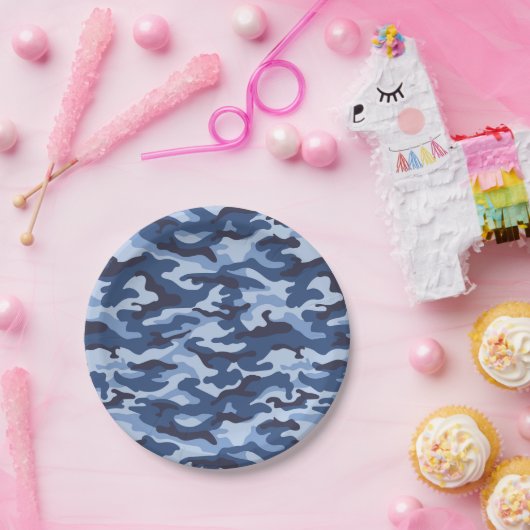 Dark Blue Camouflage Pattern Pappteller (Party)