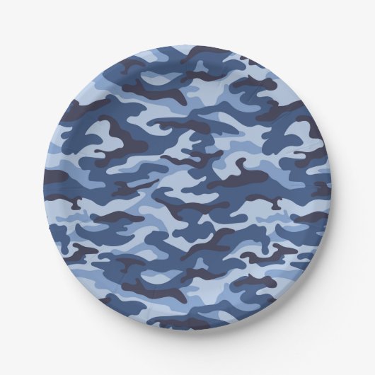 Dark Blue Camouflage Pattern Pappteller (Vorderseite)