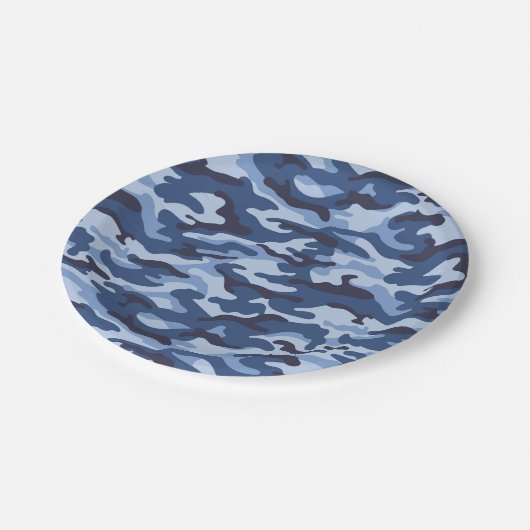 Dark Blue Camouflage Pattern Pappteller (Schrägansicht)