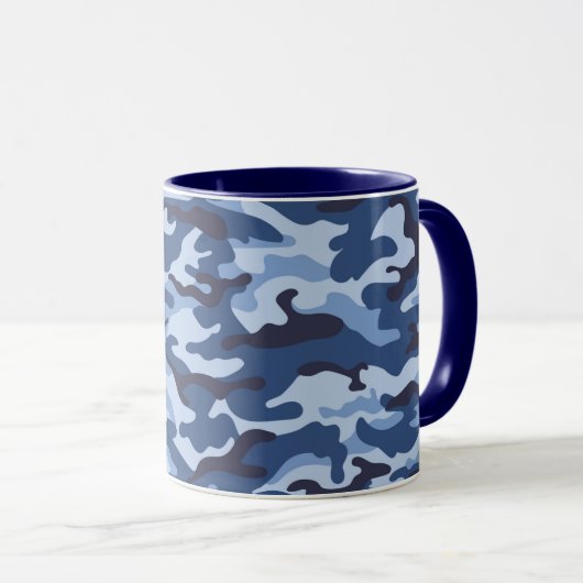 Dark Blue Camouflage Pattern Tasse (VorderseiteRechts)