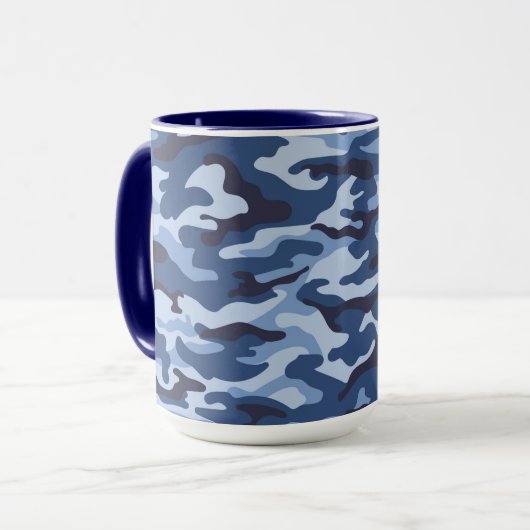 Dark Blue Camouflage Pattern Tasse (Vorderseite Links)