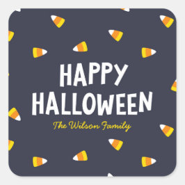 Dark Blue Candy Corn Happy Halloween Quadratischer Aufkleber