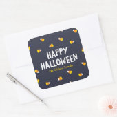 Dark Blue Candy Corn Happy Halloween Quadratischer Aufkleber (Umschlag)
