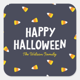 Dark Blue Candy Corn Happy Halloween Quadratischer Aufkleber