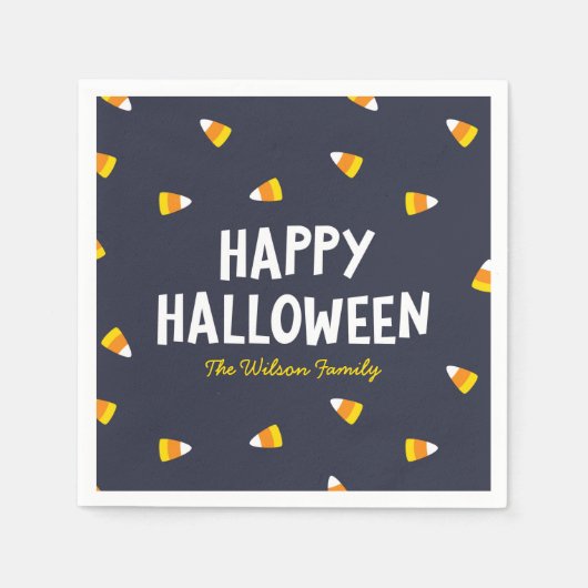 Dark Blue Candy Corn Happy Halloween Serviette (Vorderseite)