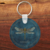 Dark Blue Celestial Whimsical Dragonfly Schlüsselanhänger (Vorderseite)