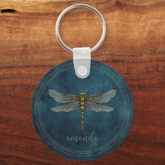 Dark Blue Celestial Whimsical Dragonfly Schlüsselanhänger (Vorderseite)