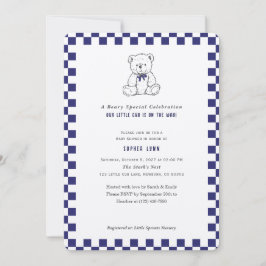 Dark Blue Checkerboard Unsere Kleine Cub Baby Dusc Einladung