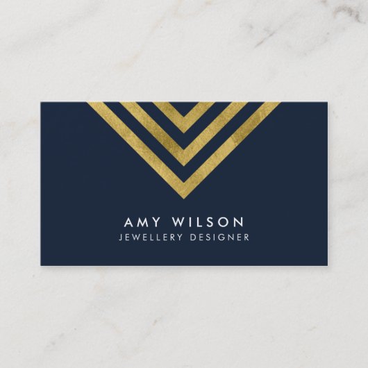 Dark Blue Chic Imitate Gold Geometric Design Visitenkarte (Vorderseite)