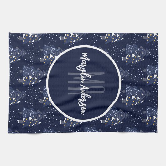 DARK BLUE CHRISTMAS WINTERWALDMONOGRAMM GESCHIRRTUCH (Horizontal)