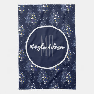 DARK BLUE CHRISTMAS WINTERWALDMONOGRAMM GESCHIRRTUCH