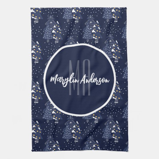 DARK BLUE CHRISTMAS WINTERWALDMONOGRAMM GESCHIRRTUCH (Vertikal)