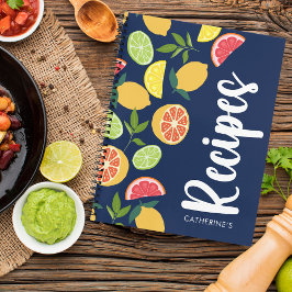 Dark Blue Citrus Lemon Orange Muster Namensschilde Notizblock