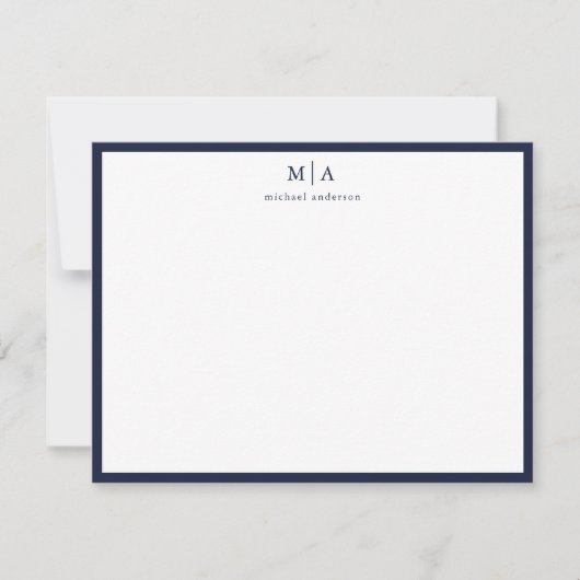 Dark Blue Classic Border Monogram Korrespondenz Mitteilungskarte (Vorderseite)
