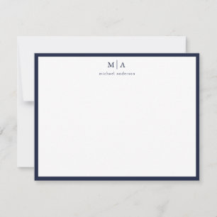 Dark Blue Classic Border Monogram Korrespondenz Mitteilungskarte