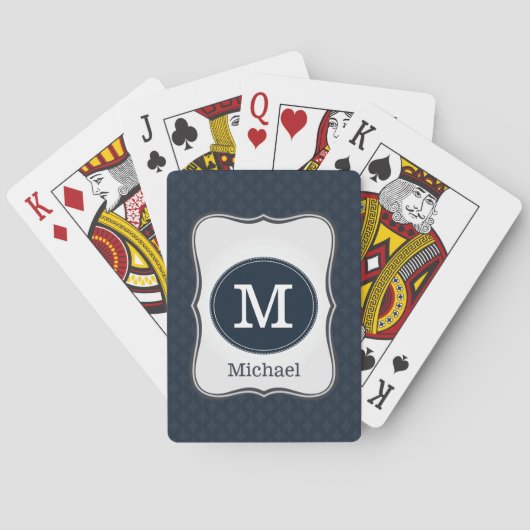 Dark Blue Classy Custom Monogram Playing Cards Spielkarten (Rückseite)