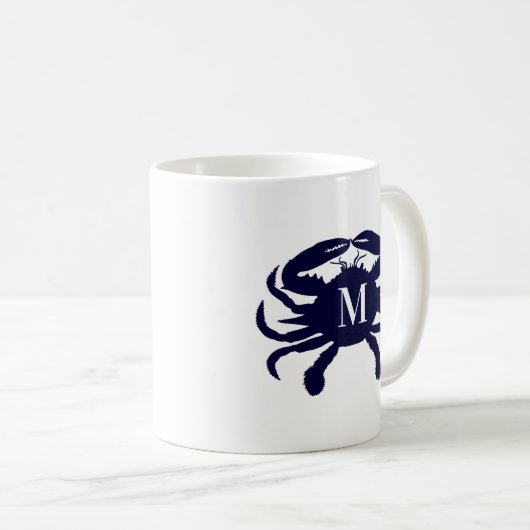 Dark Blue Crab Mit Monogramm Kaffeetasse (VorderseiteRechts)