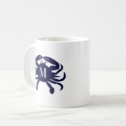 Dark Blue Crab Mit Monogramm Kaffeetasse (Vorderseite Links)