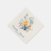 Dark Blue Cub-Flower: Personalized Wedding Napkins Serviette (Ecke)